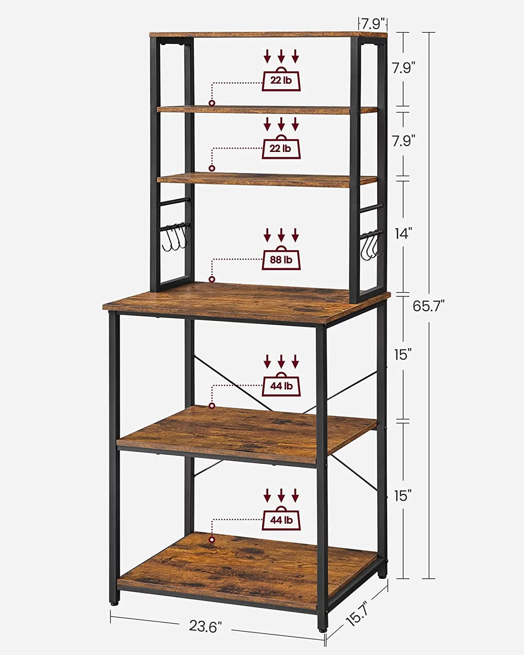 6-Tier Kitchen Shelves with 6 Hooks P7026