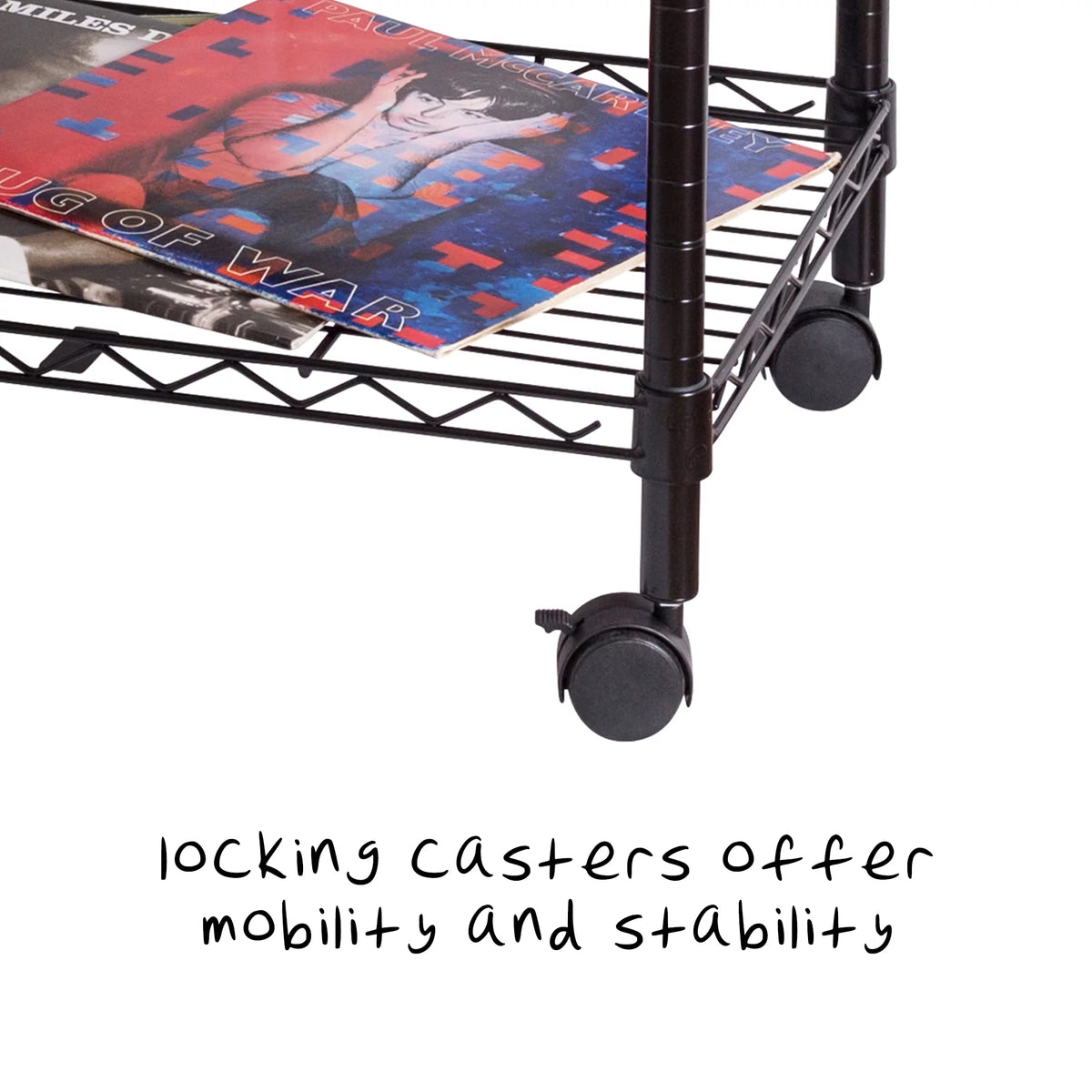 3-Tier Black Metal Rolling Adjustable Media Cart J4654