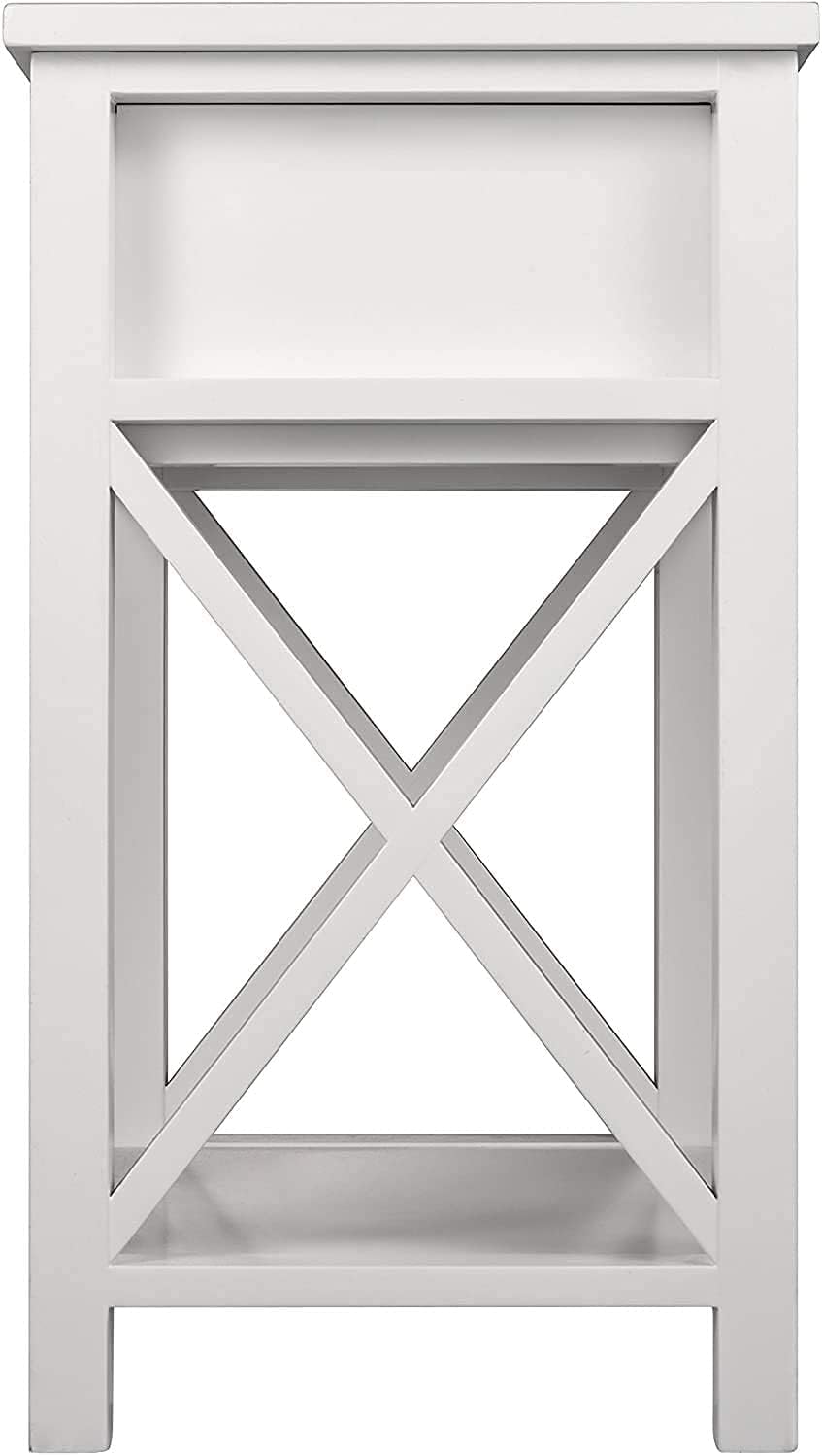 White Wooden Side End Table with Bin Drawer Set of 2 O99913