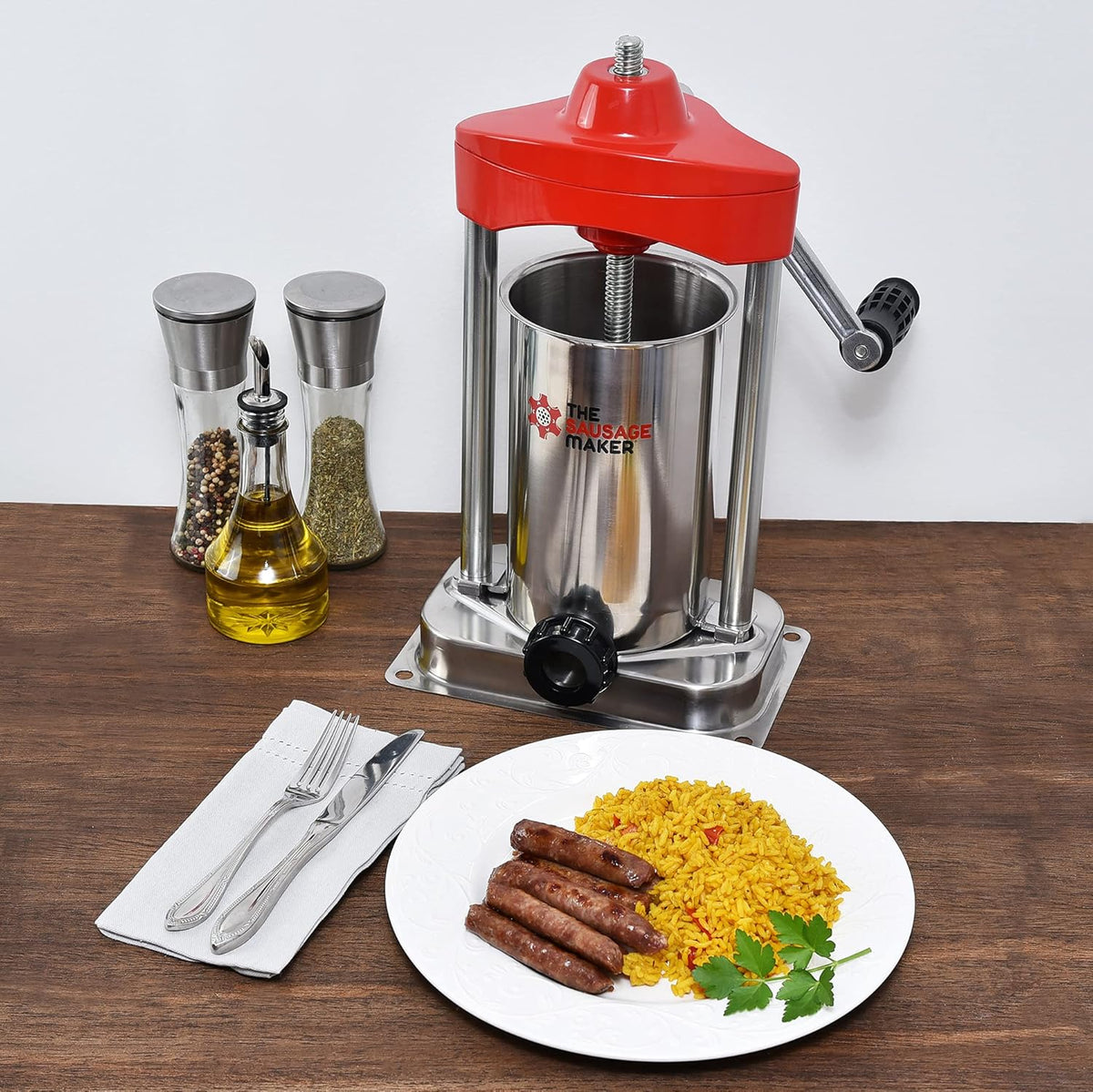 5 lb. Heavy Duty Vertical Sausage Stuffer with Stuffing Tubes J31205