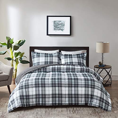 Black King 3 Piece Plaid Comforter Set P4583