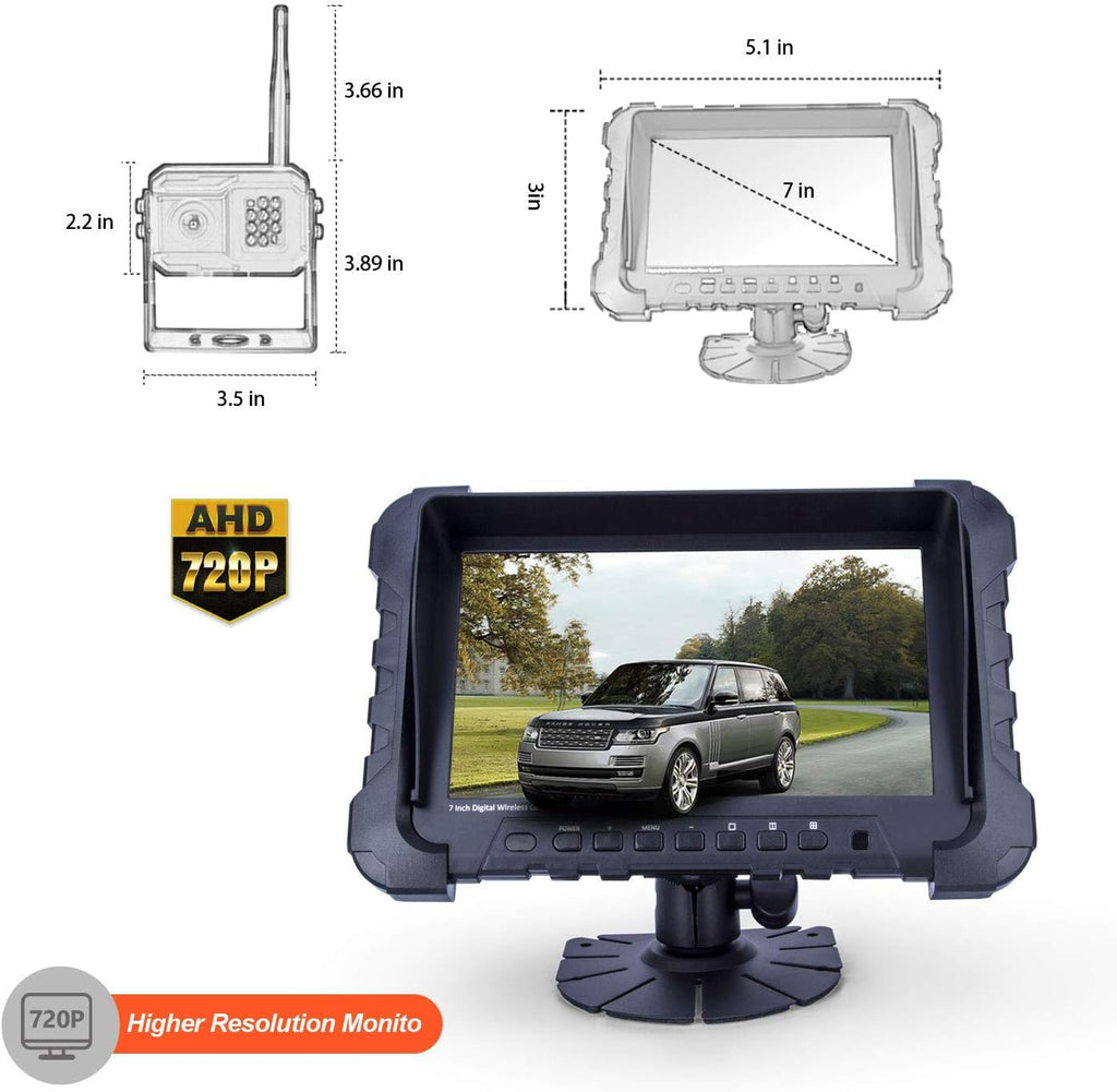 Wireless Backup Camera System with Night Vision, 7inch Monitor Split Screen P69335