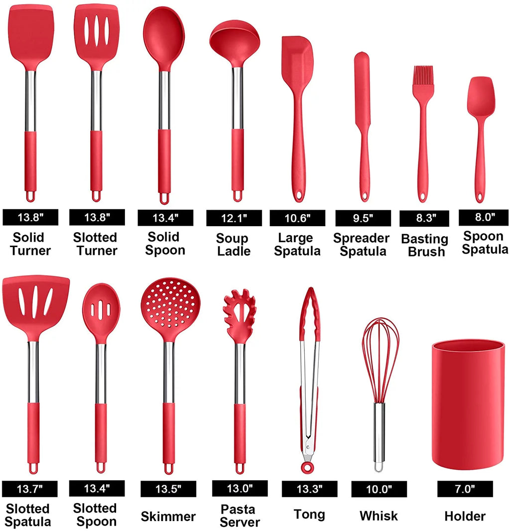 15 Pcs Silicone Non-stick Cooking Utensil Set with Stainless Steel Handle M265379