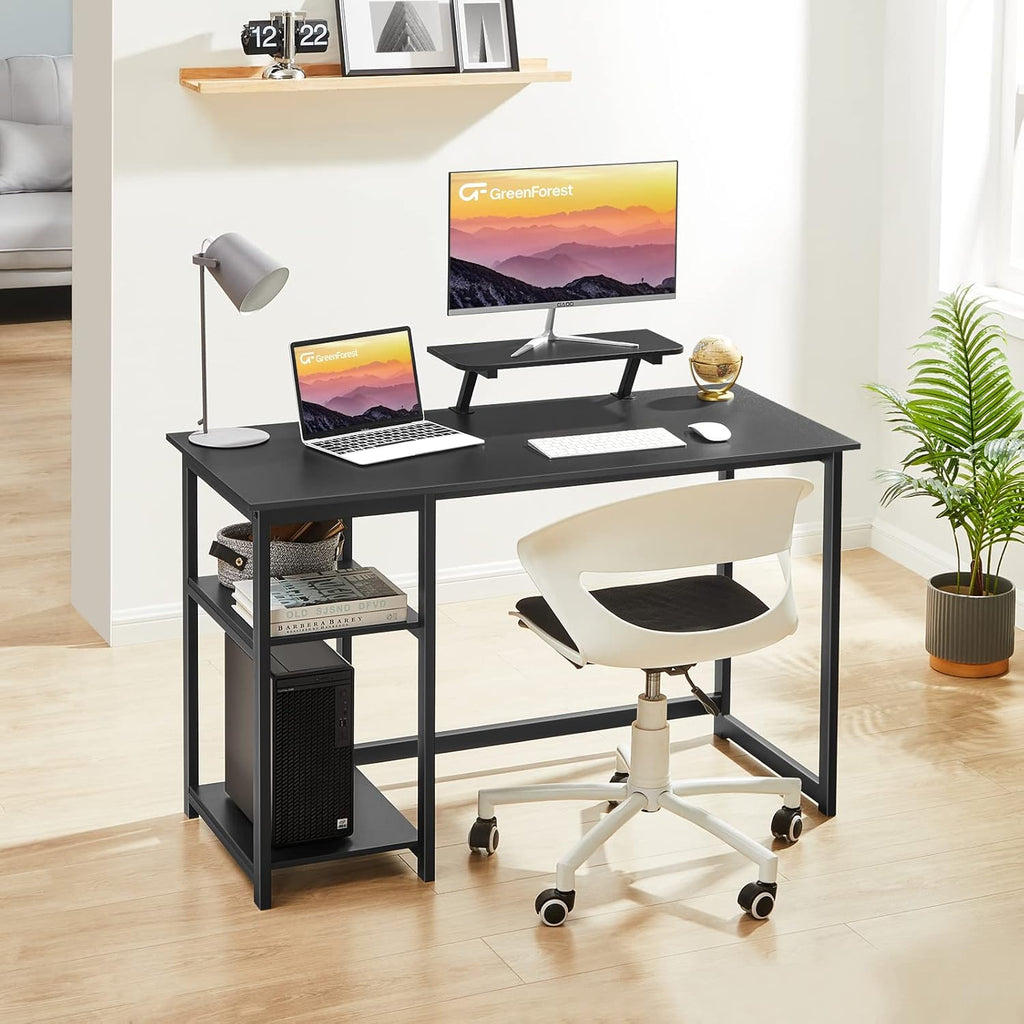 Black 58 inch Computer Desk with Monitor Stand and Storage Shelf T857881