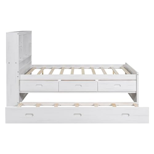 Grey Full Size Platform Bed with 6 Drawers and Storage Headboard D6307