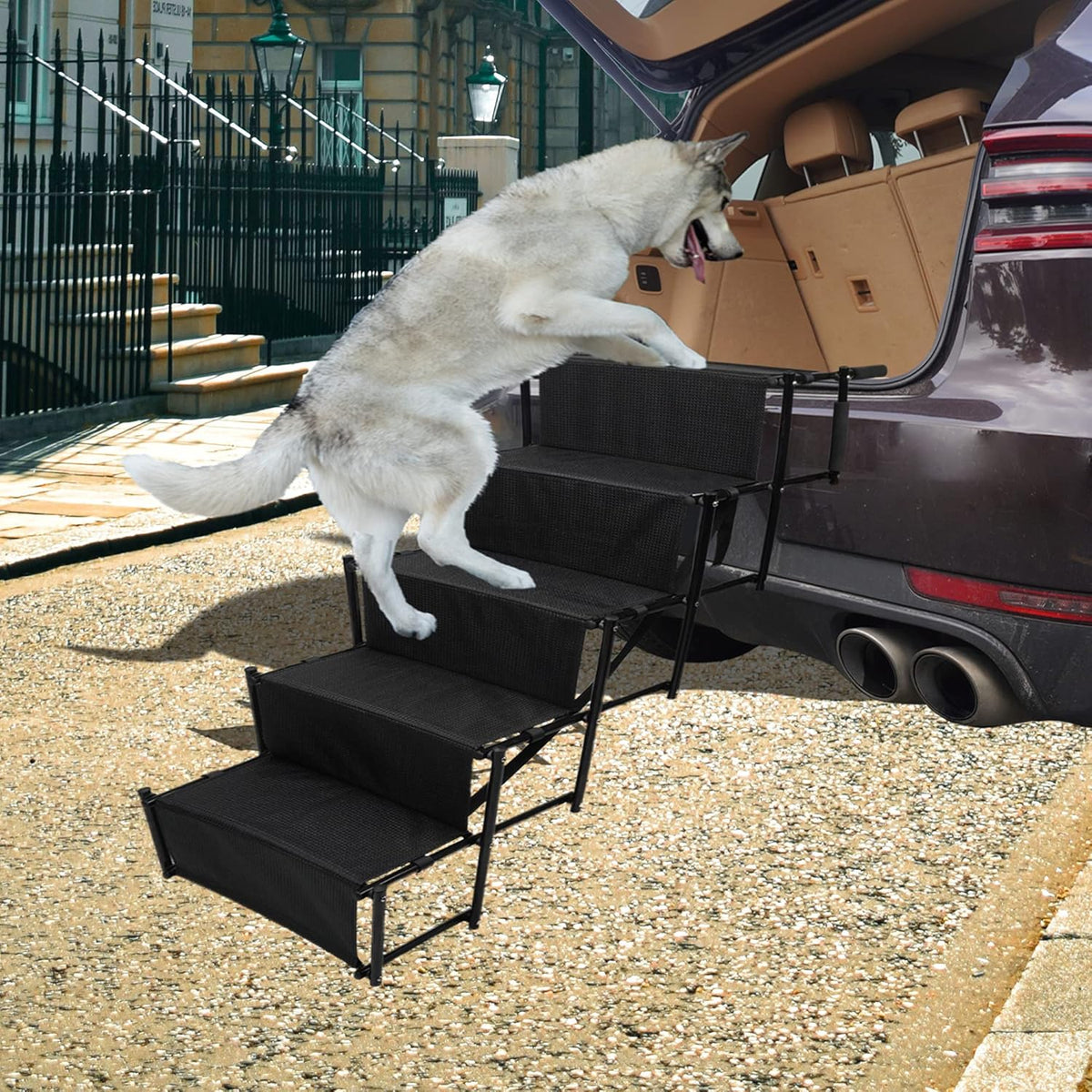 5 Steps Folding Dog Car Steps with Nonslip Surface D226759