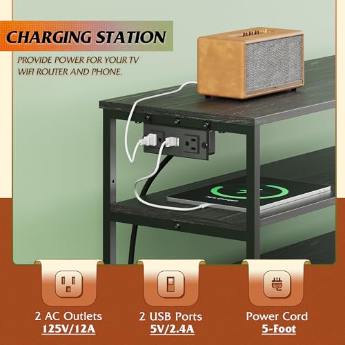 Black 6 Drawer Fabric Dresser with LED Lights and Charging Station U1558