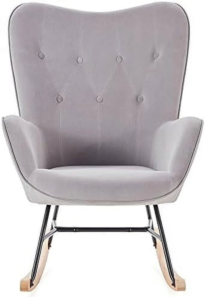 Gray Velvet Upholstered Rocking Chair V24475