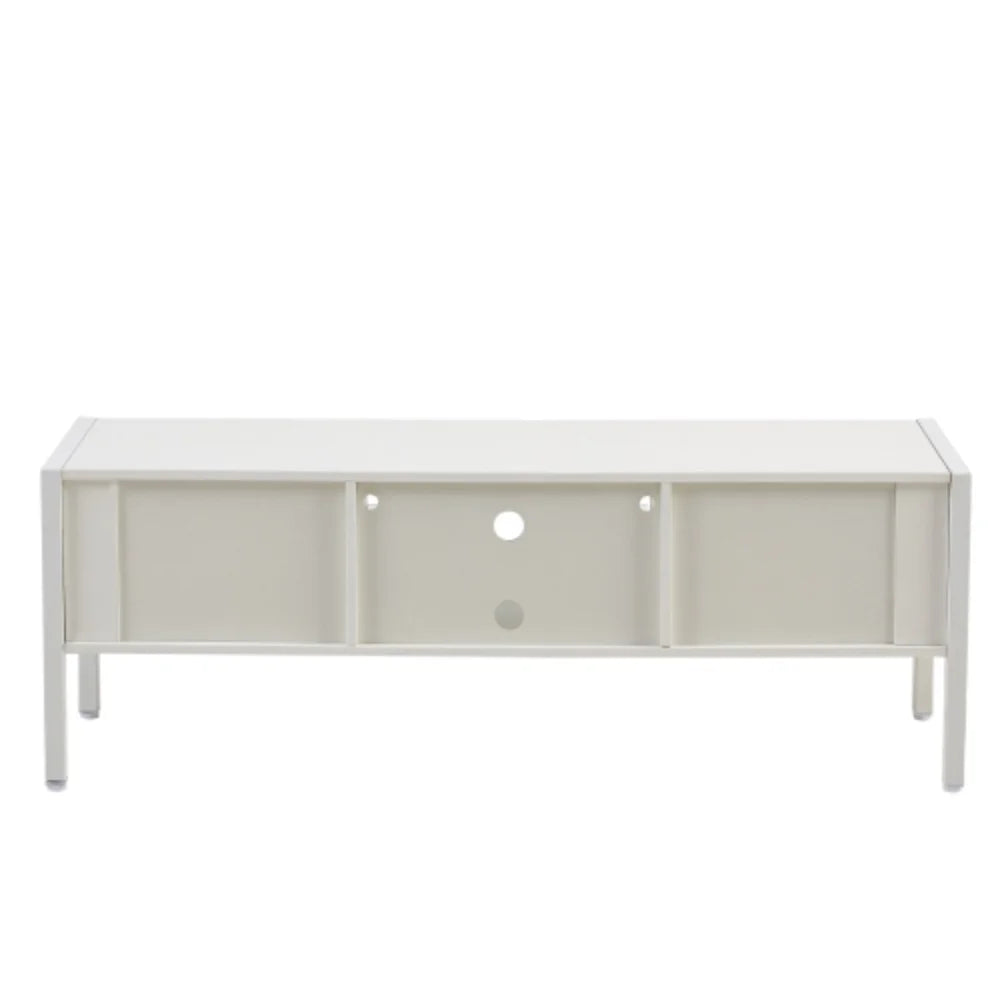 White Rattan TV Cabinet with Sliding Doors and Adjustable Shelf A158104