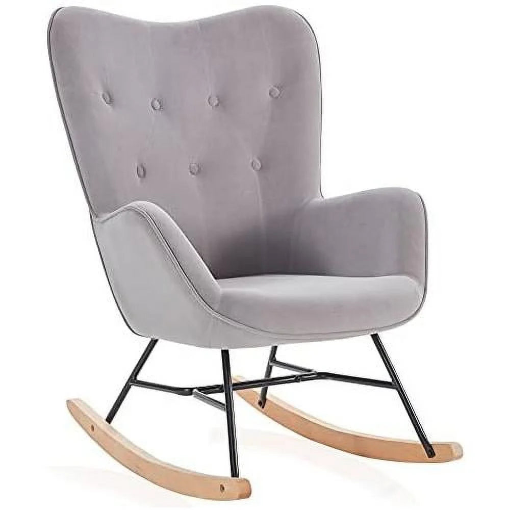 Gray Velvet Upholstered Rocking Chair V24475