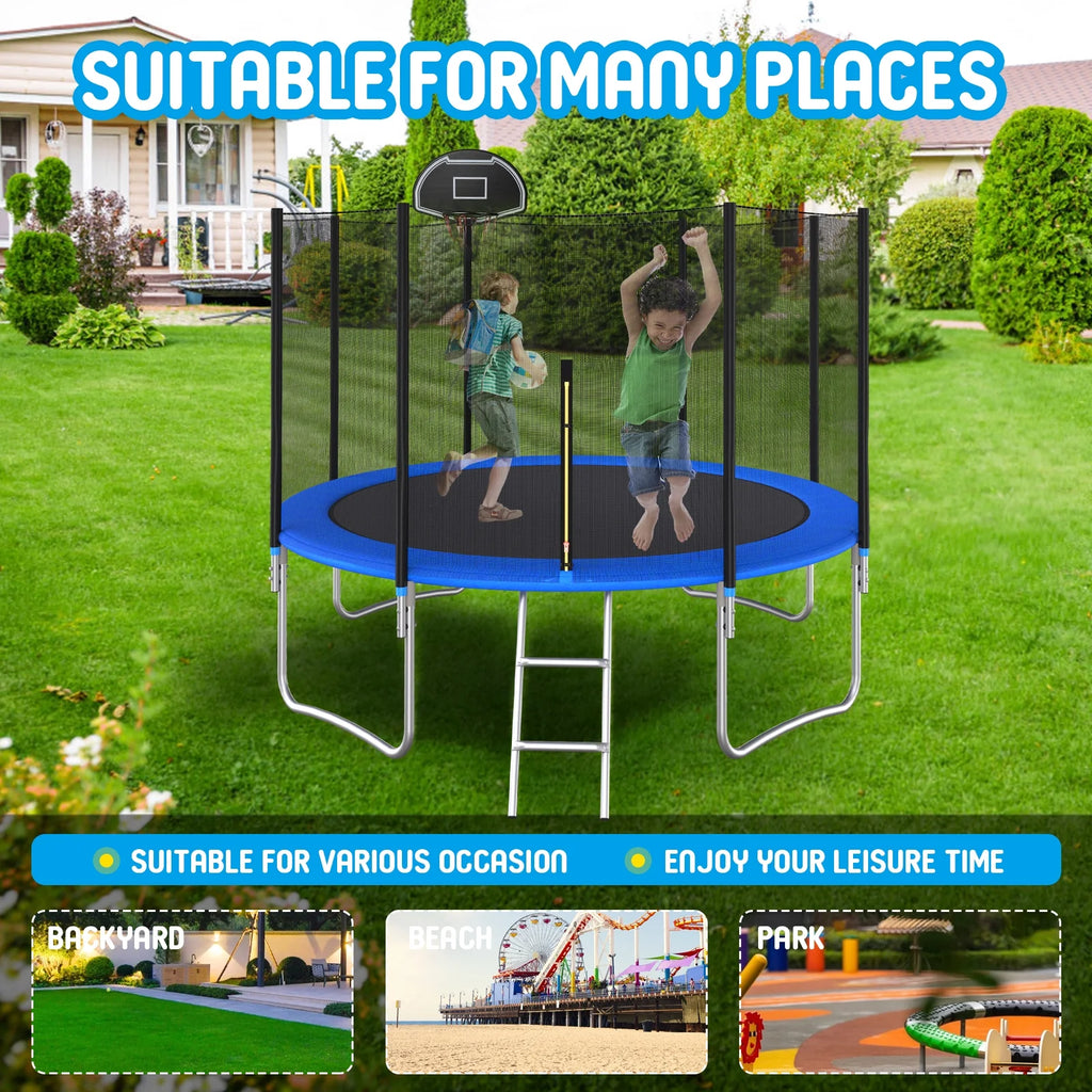 Large 2-IN-1 Trampoline with Hoop, High Density Net, 4 Steel Support Q291