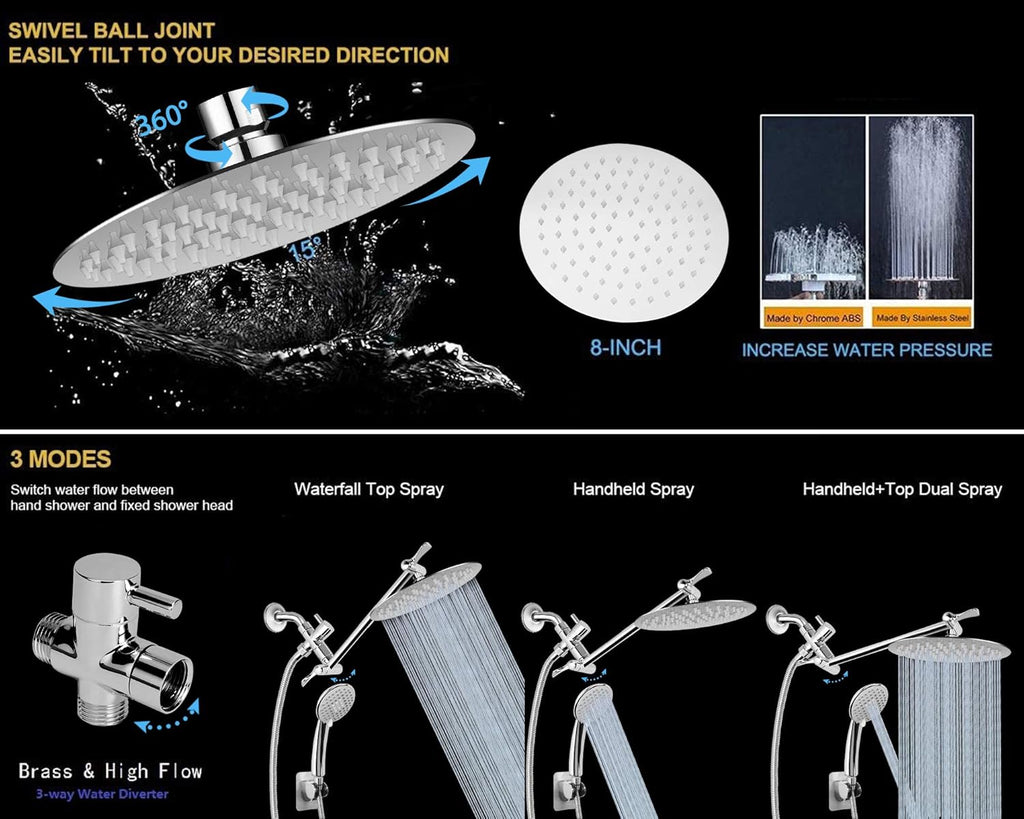 8" Rain Shower Head with Handheld Spray, Chrome, Pack of 2 H168842