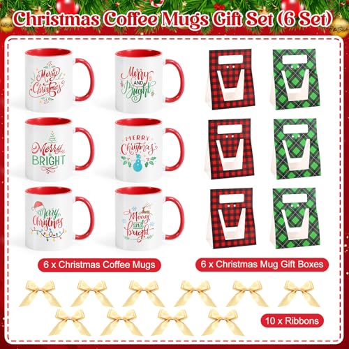 6 Sets Pink Ceramic Christmas Mugs 12 oz Y34986