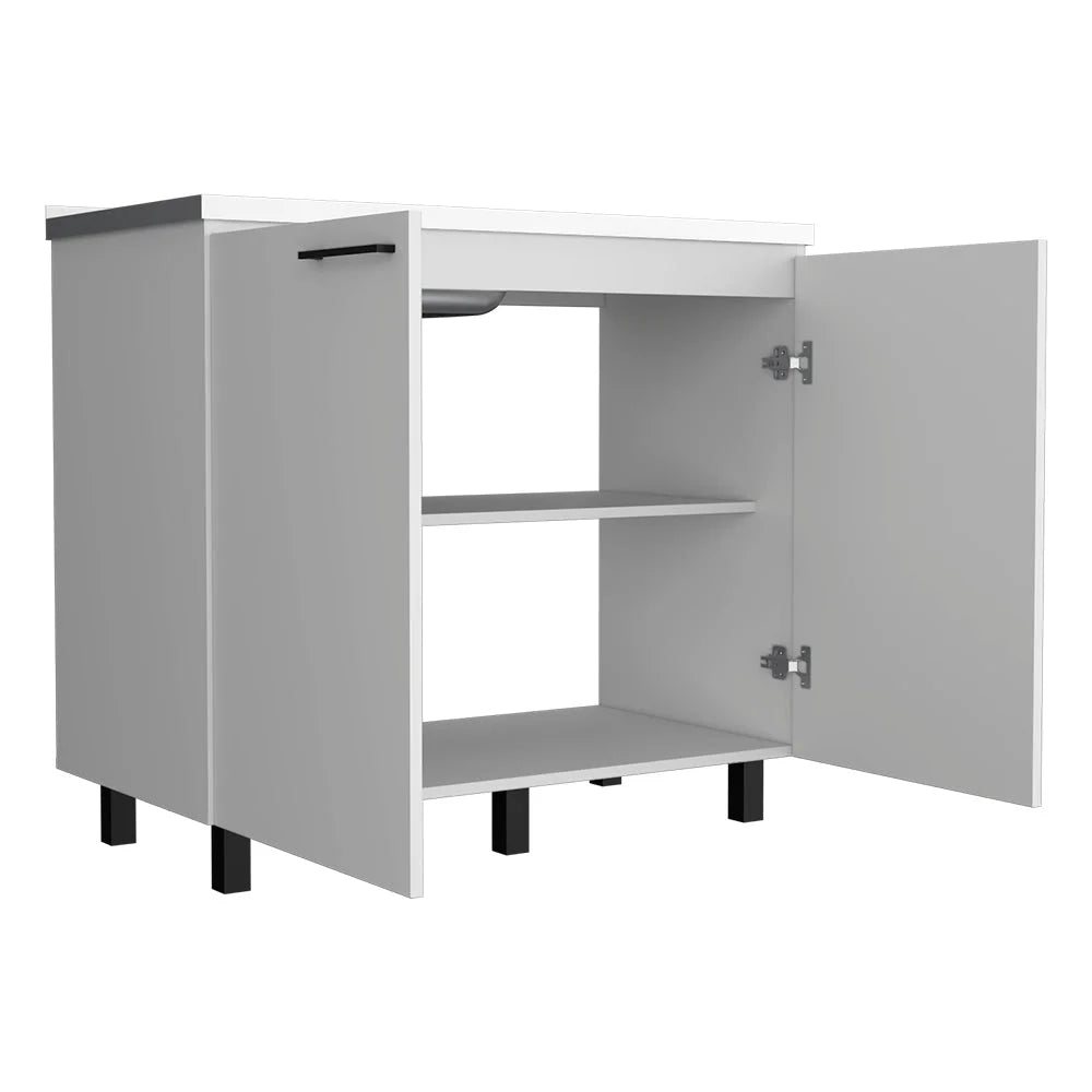 2 Piece Kitchen Set, Wall Cabinet + Utility Sink, White Finish N73422