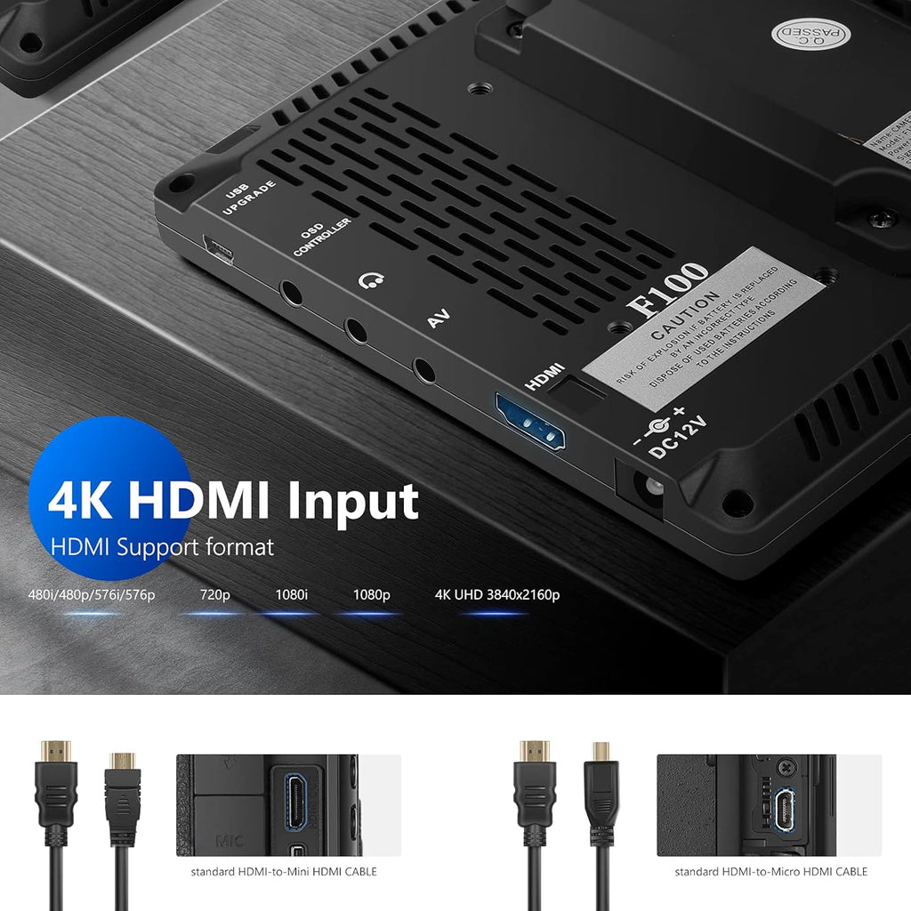 7 Inch 1280x800 4K HDMI Input Camera Field Monitor with 2600mAh Li-ion Battery D6082