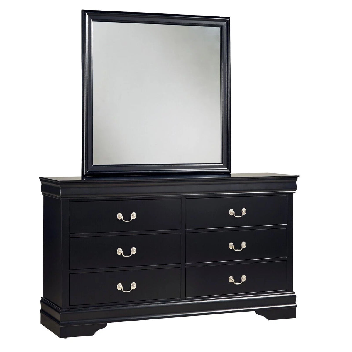 Twin Bed Nightstand Dresser Mirror 4pc Set Black V609