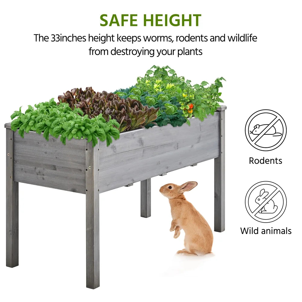 Gray Fir Wood Raised Garden Bed Planter Box S1658