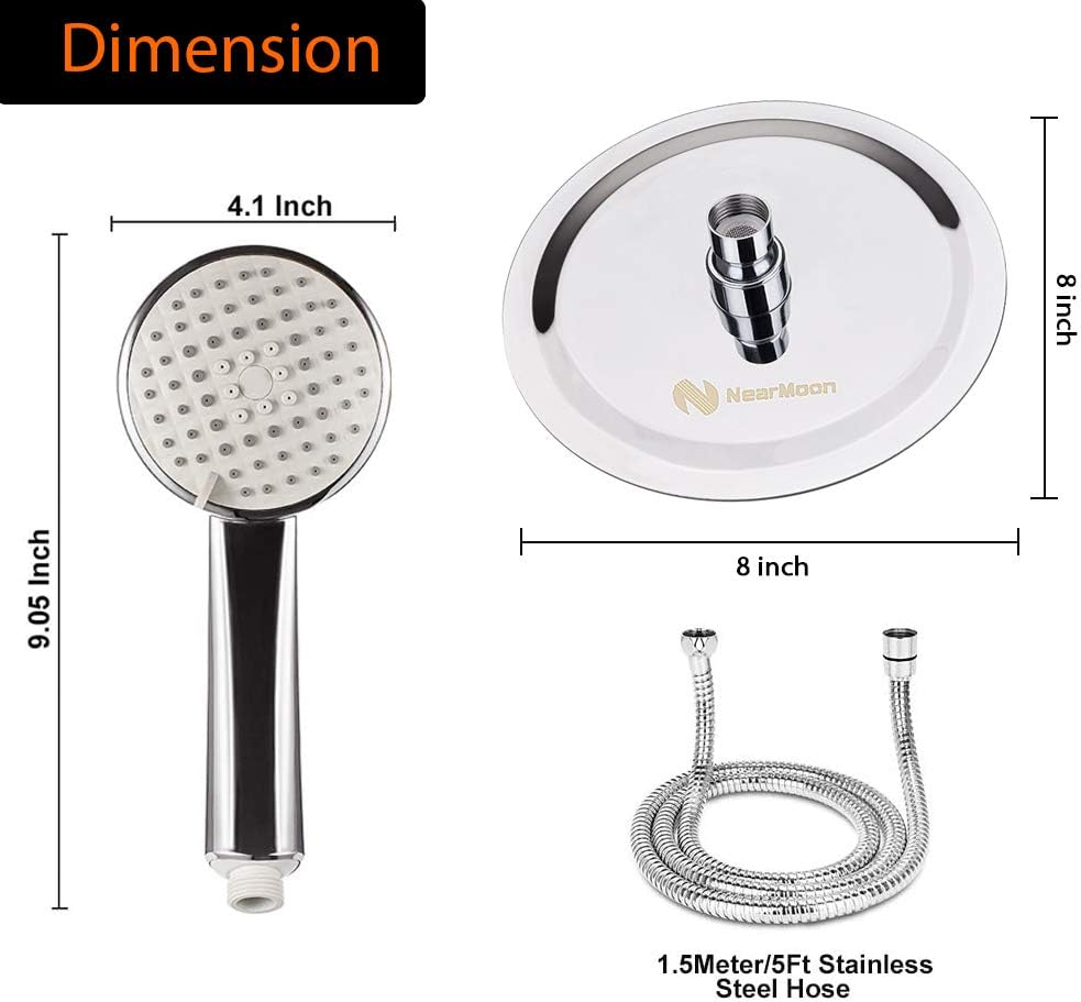8" Rain Shower Head with Handheld Spray, Chrome, Pack of 2 H168842