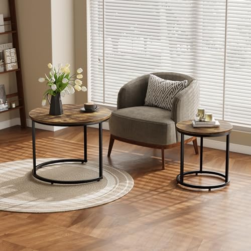 Set of 2 Round Wood Grain Coffee Table E236