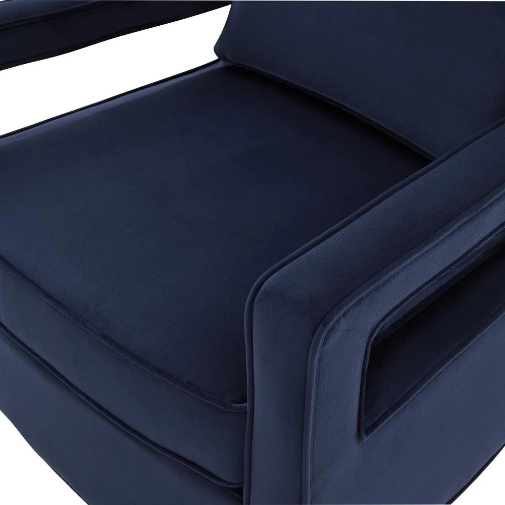 Navy Blue Velvet Accent Arm Chair with Brown Legs U677624