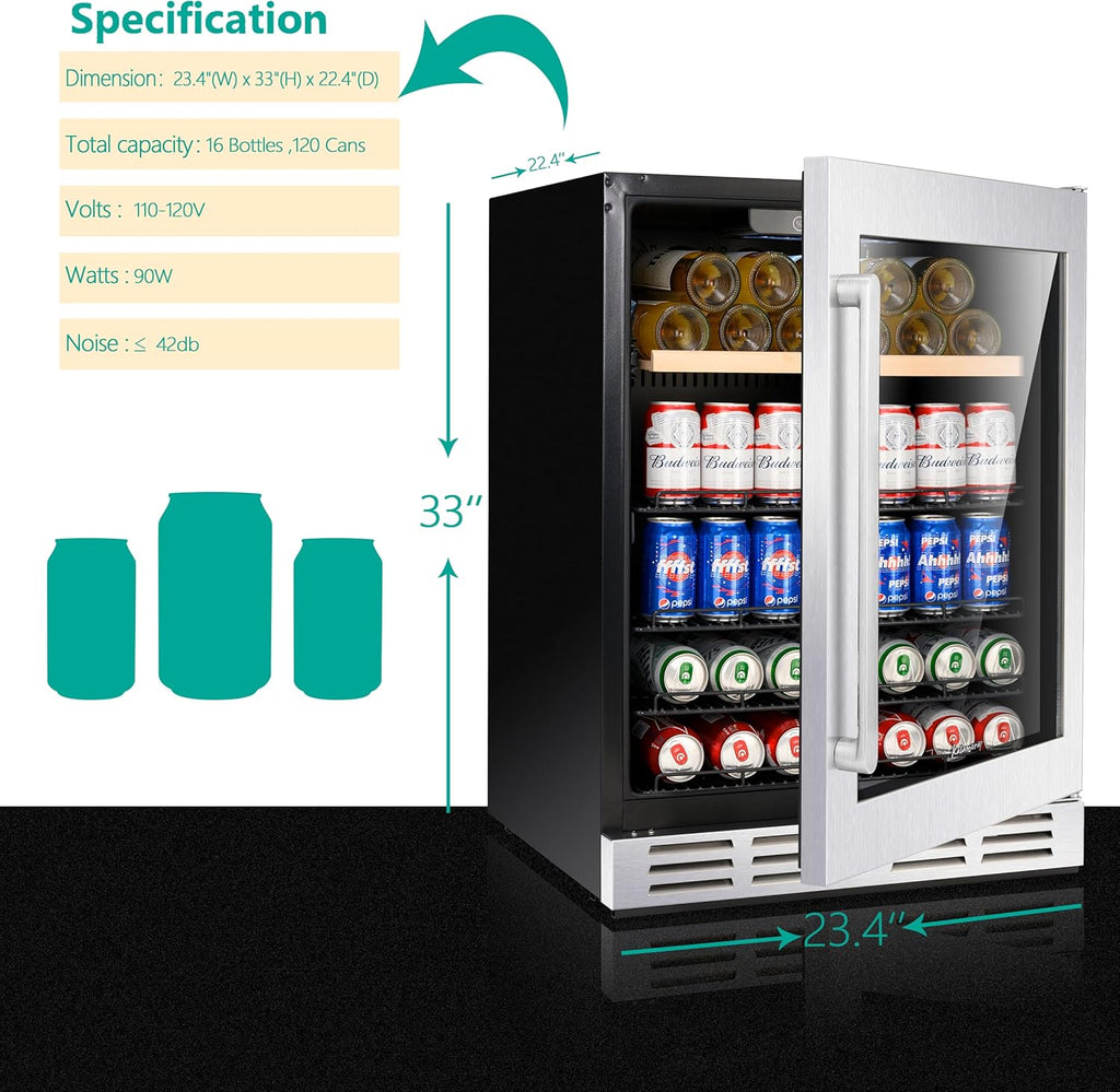 24'' Beverage Refrigerator Cooler, 120 Cans & 16 Bottles U59815