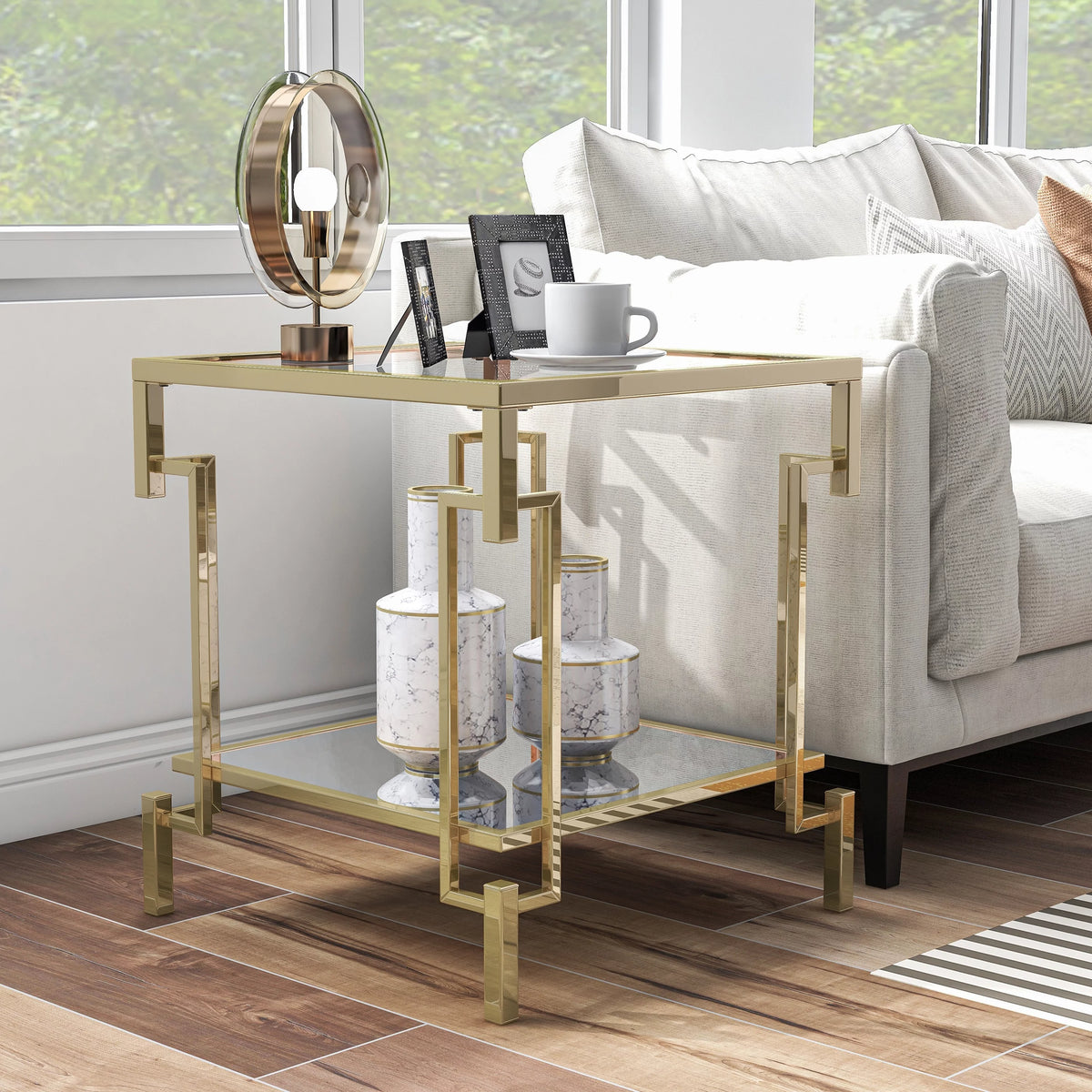 Glass Top 2-Piece Coffee Table Set with Shelf W61979