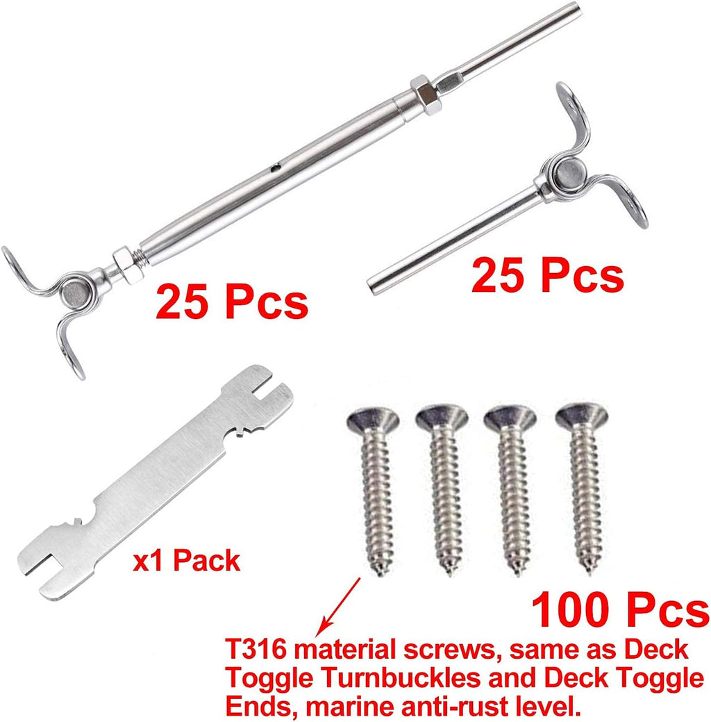 25 Pairs T316 Stainless Steel 180° Adjustable Angle Cable Railing Hardware Kit S586300