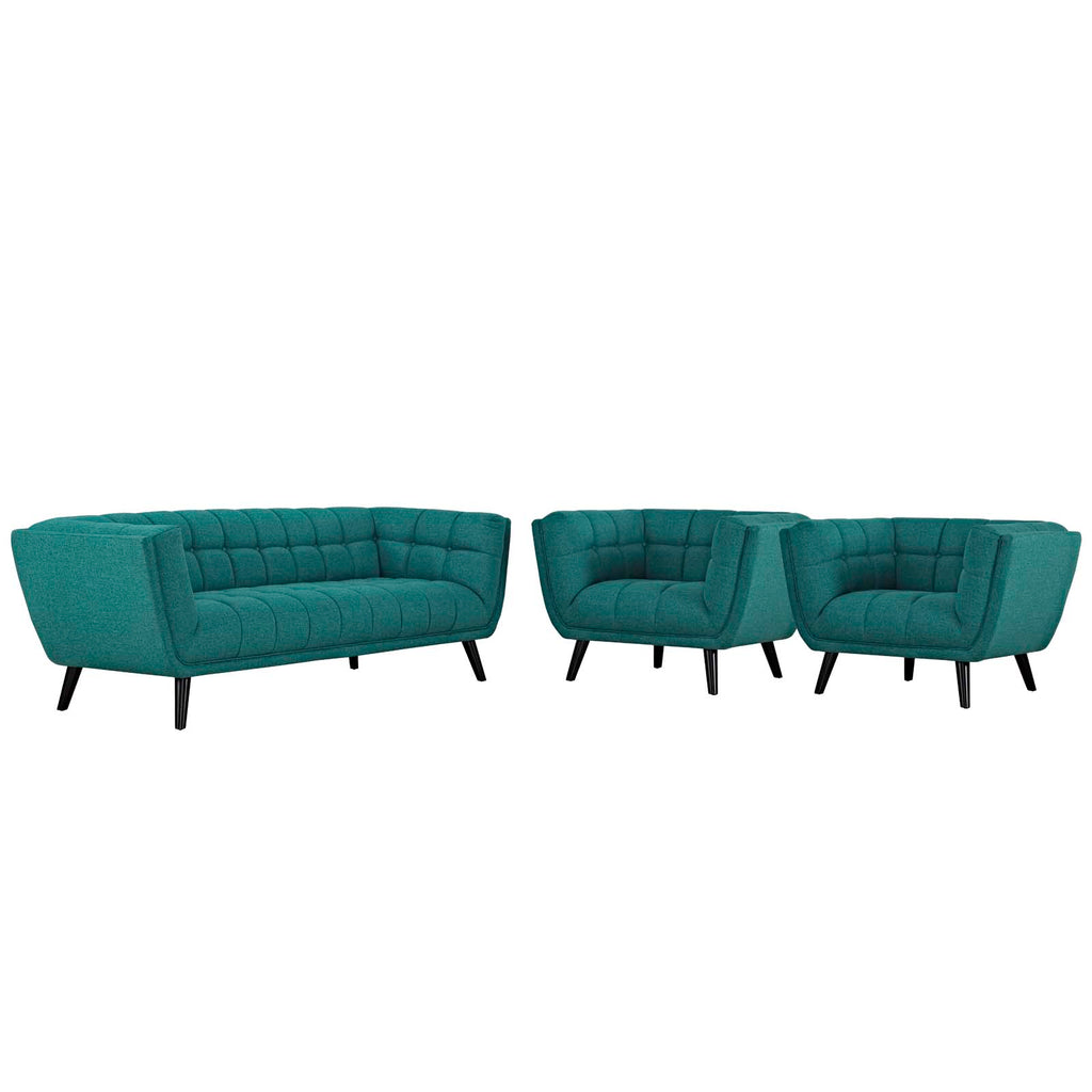 Teal 3 Piece Upholstered Fabric Sofa and Armchair Set U1336