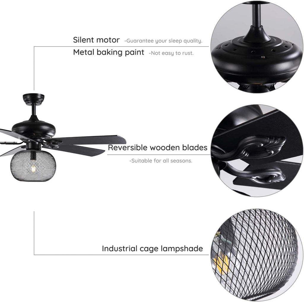 50 Inch Black Industrial Ceiling Fan with Remote V967303
