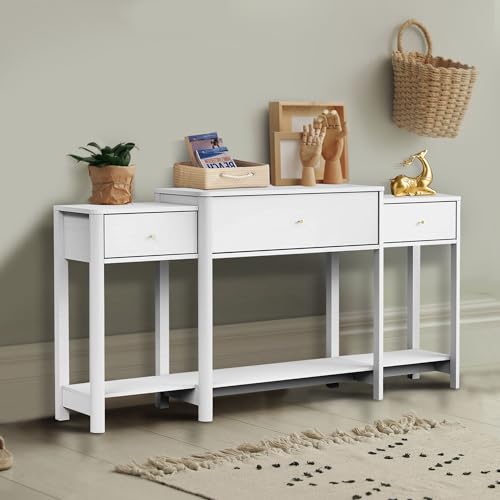 63" Console Table with Drawer, Marble Texture Top Sideboard with Open Bottom Shelf J637774