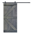 Gray Stained Knotty Pine Wood Interior Sliding Barn Door with Hardware Kit E12105