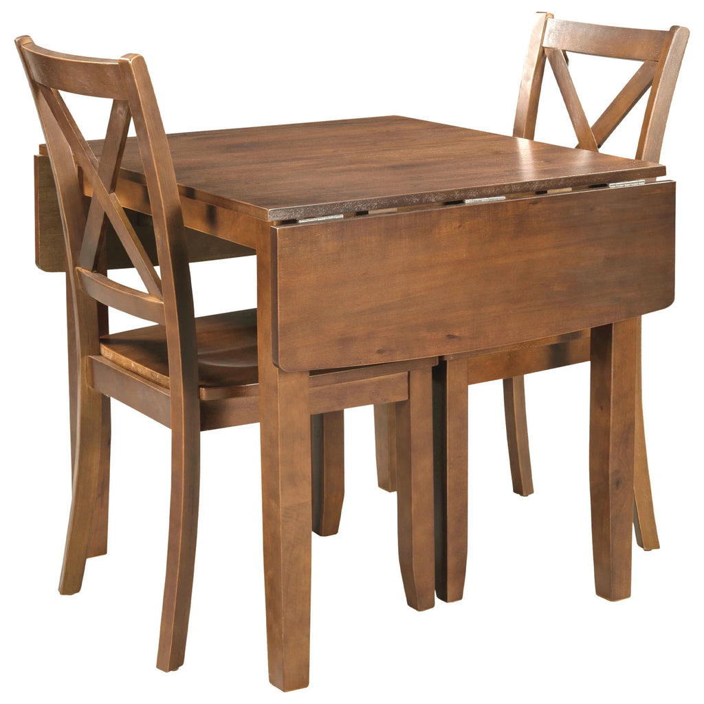 3-Piece Wood Drop Leaf Dining Table Set with 2 Chairs J4299