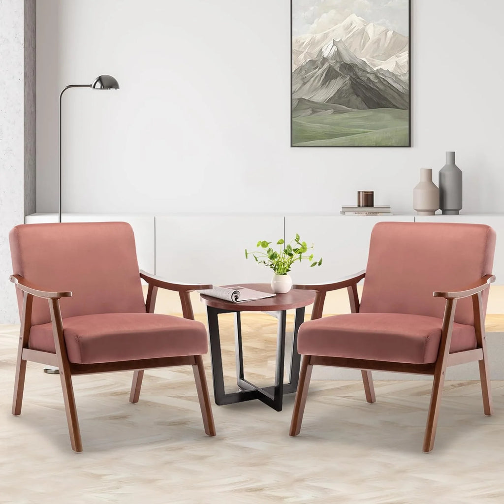 Mid-Century Modern Velvet Accent Chair with Solid Wood Frame Z46266