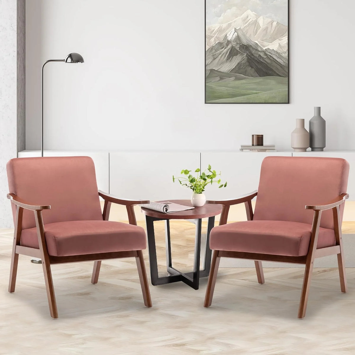 Mid-Century Modern Velvet Accent Chair with Solid Wood Frame Z46266