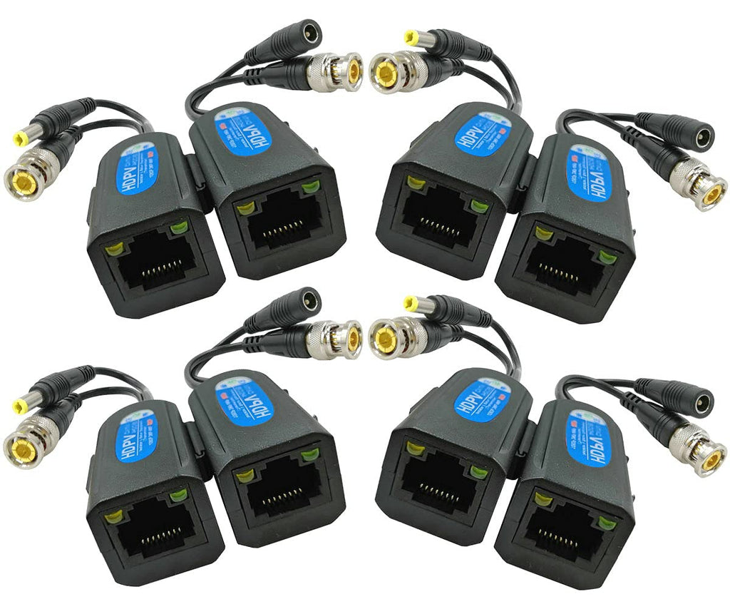 4 Pair Passive Video Balun BNC to RJ45 Adapter with Power 1080P-8MP Analog Camera Network Transceiver Cat5e/Cat6 to BNC Connector Q80825