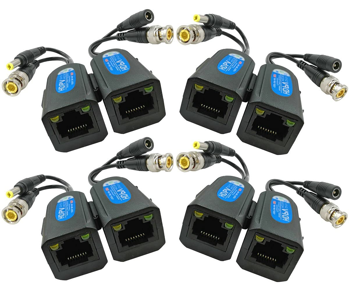 4 Pair Passive Video Balun BNC to RJ45 Adapter with Power 1080P-8MP Analog Camera Network Transceiver Cat5e/Cat6 to BNC Connector Q80825