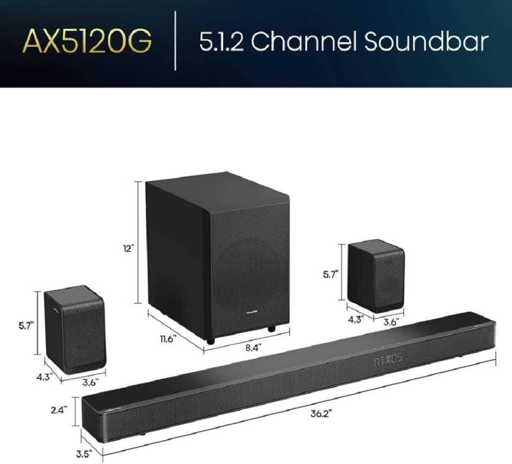 5.1.2Ch Sound Bar with Wireless Subwoofer, 420W, Dolby Atmos, Bluetooth 5.3 G270756