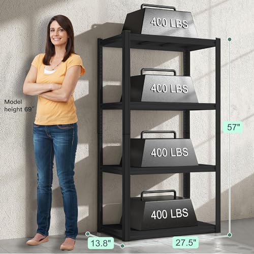 4 Tier Adjustable Metal Storage Shelves 13.7" D x 27.6" W x 57" H D1150