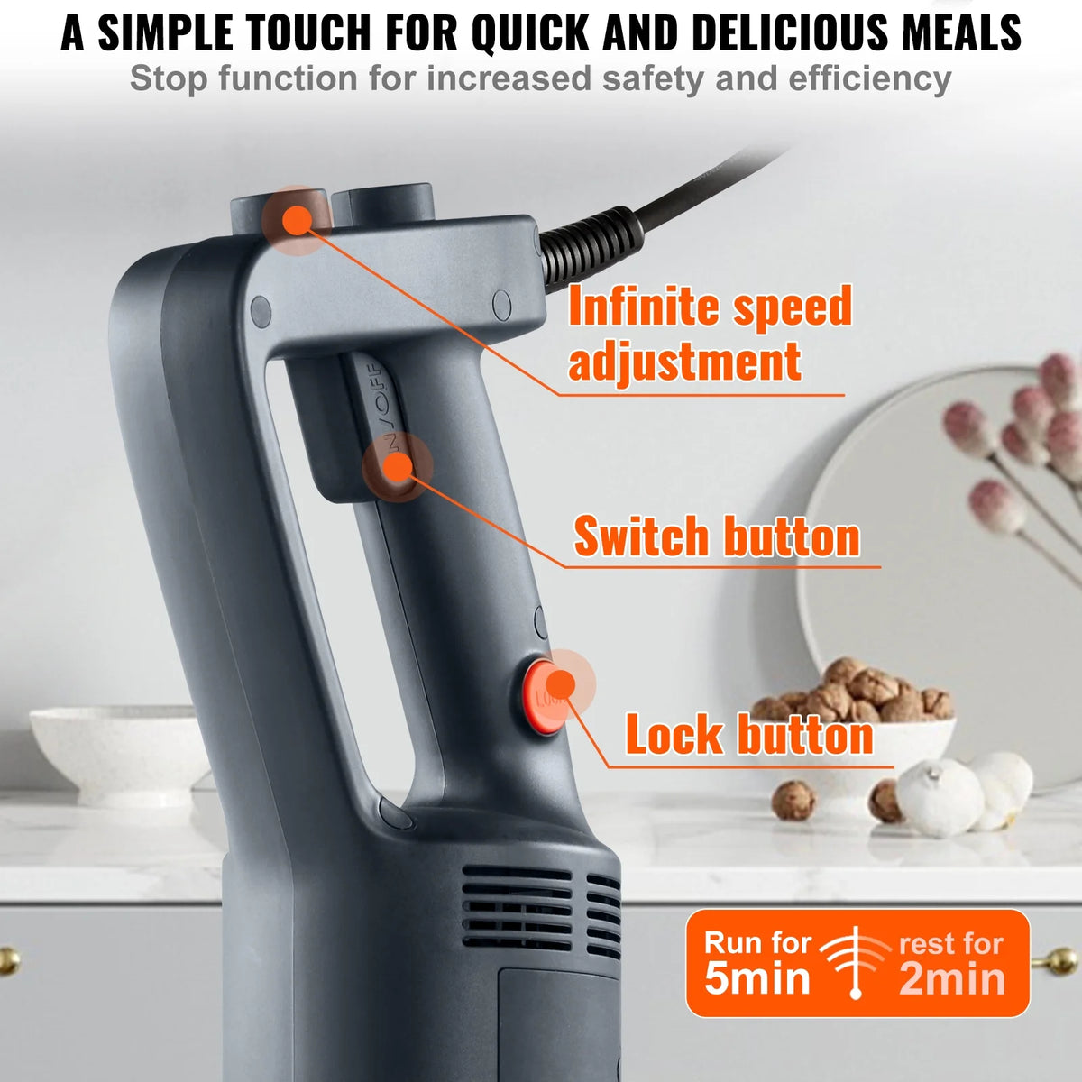 Commercial Immersion Blender Heavy Duty Hand Mixer 750W Variable Speed Q814880