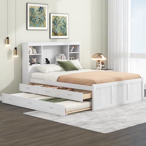 Grey Full Size Platform Bed with 6 Drawers and Storage Headboard D6307
