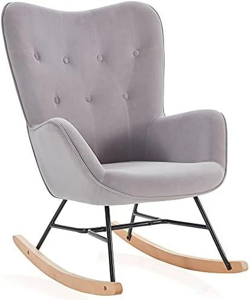 Gray Velvet Upholstered Rocking Chair V24475