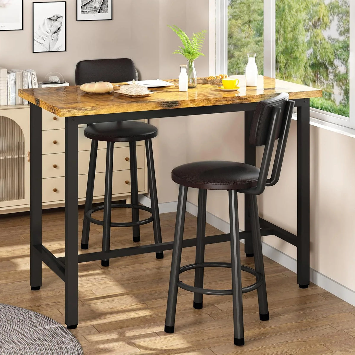 3 Piece Pub Dining Set for 2 Rustic Brown E41136