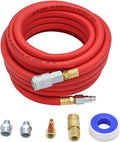 Hybrid Air Hose 1/2-Inch I.D. by 25-Feet Long Solid Brass Fitting 300 PSI with 3/8" and 1/4" Industrial Quick Coupler Connectors, Red Pack of 2 G37931