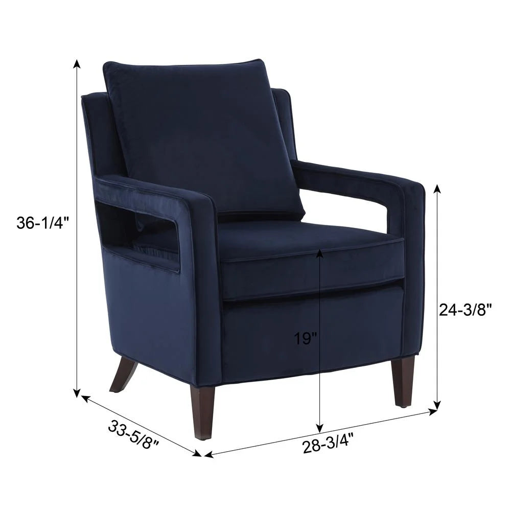 Navy Blue Velvet Accent Arm Chair with Brown Legs U677624