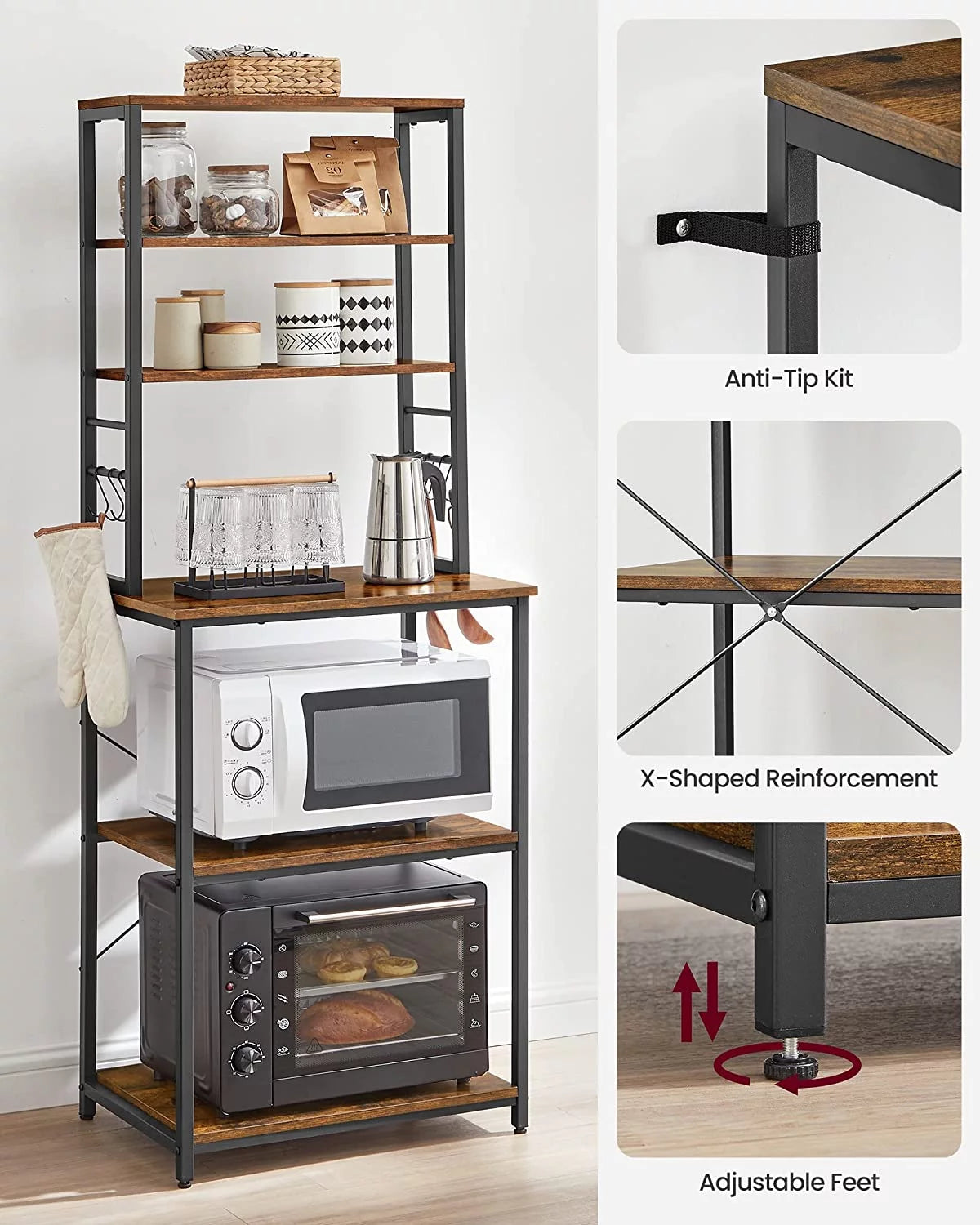 6-Tier Kitchen Shelves with 6 Hooks P7026