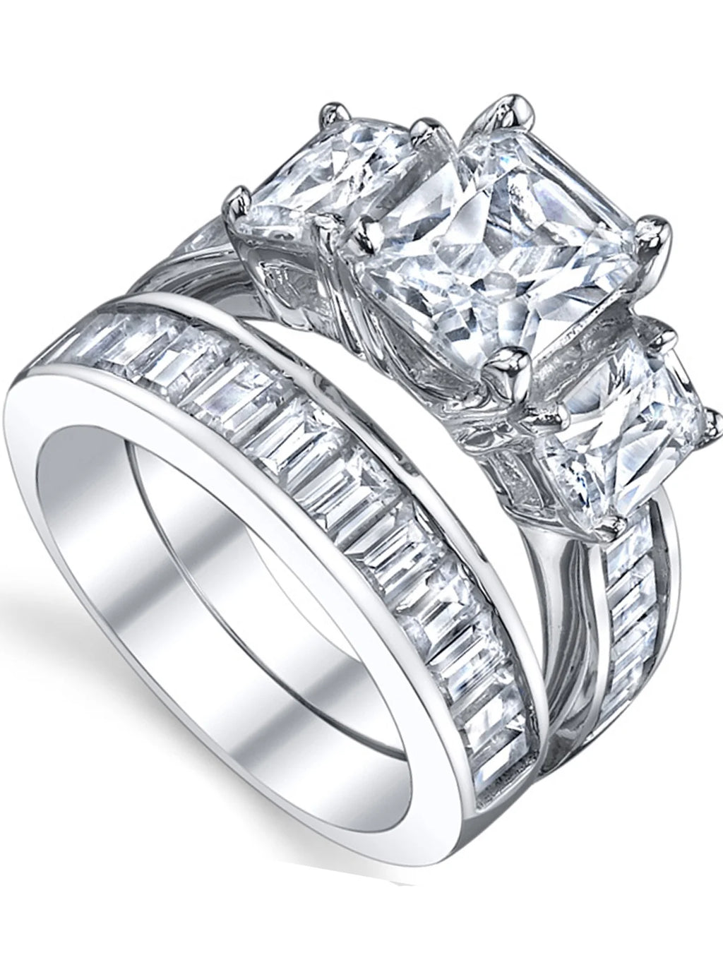 Sterling Silver Cubic Zirconia Engagement Ring Set Size 7 C140883