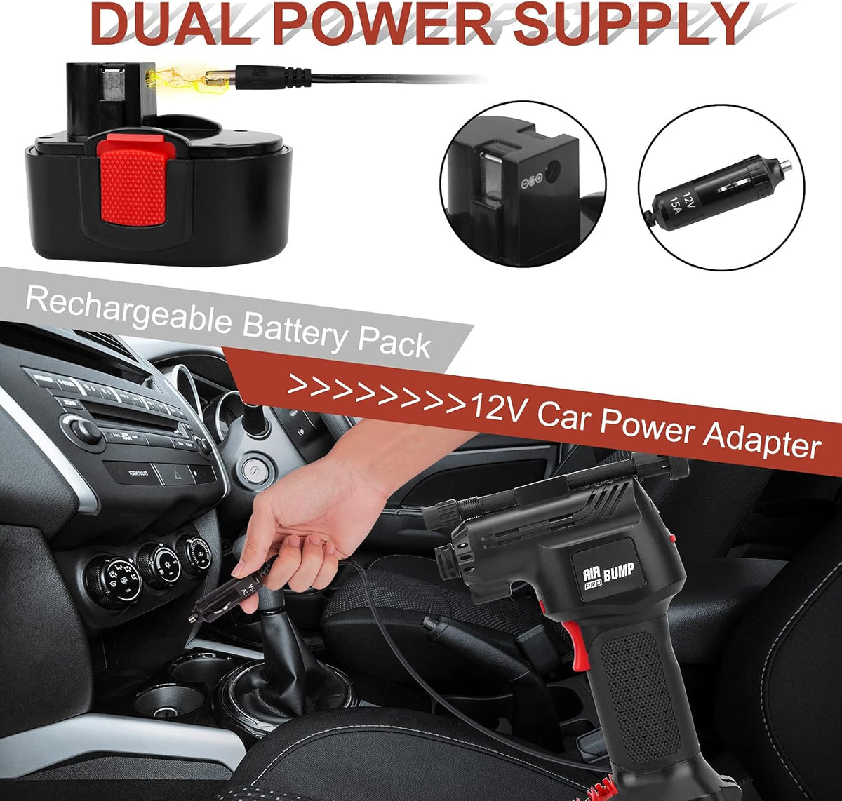 12V Cordless Portable Air Compressor with Auto Shutoff Digital Pressure Gauge N906611