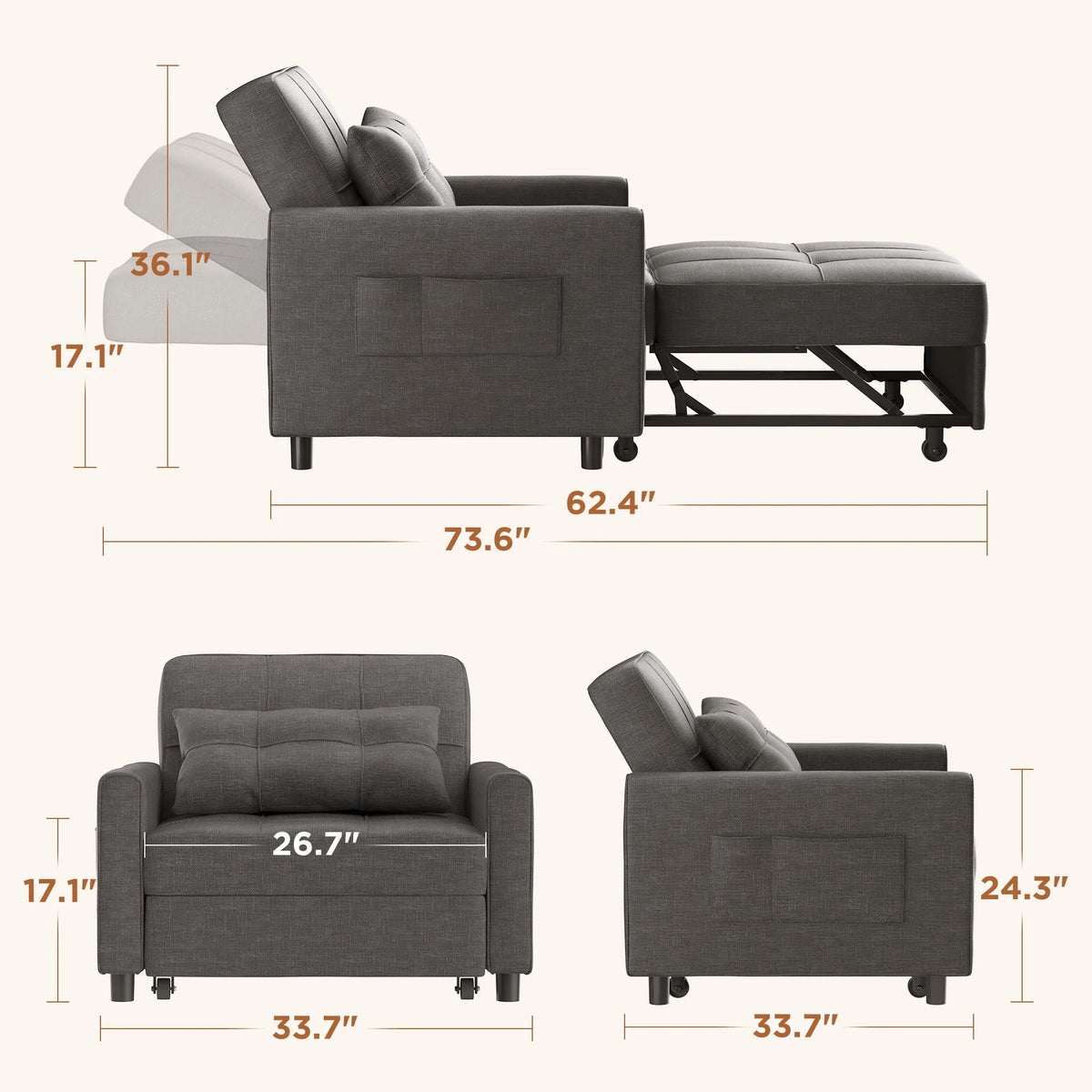 Light Gray Convertible Sofa Bed U378769