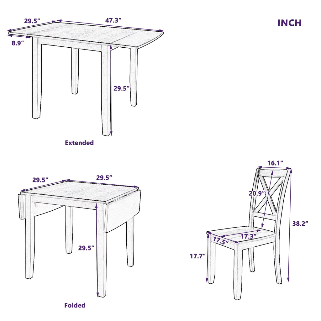 3-Piece Wood Drop Leaf Dining Table Set with 2 Chairs J4299
