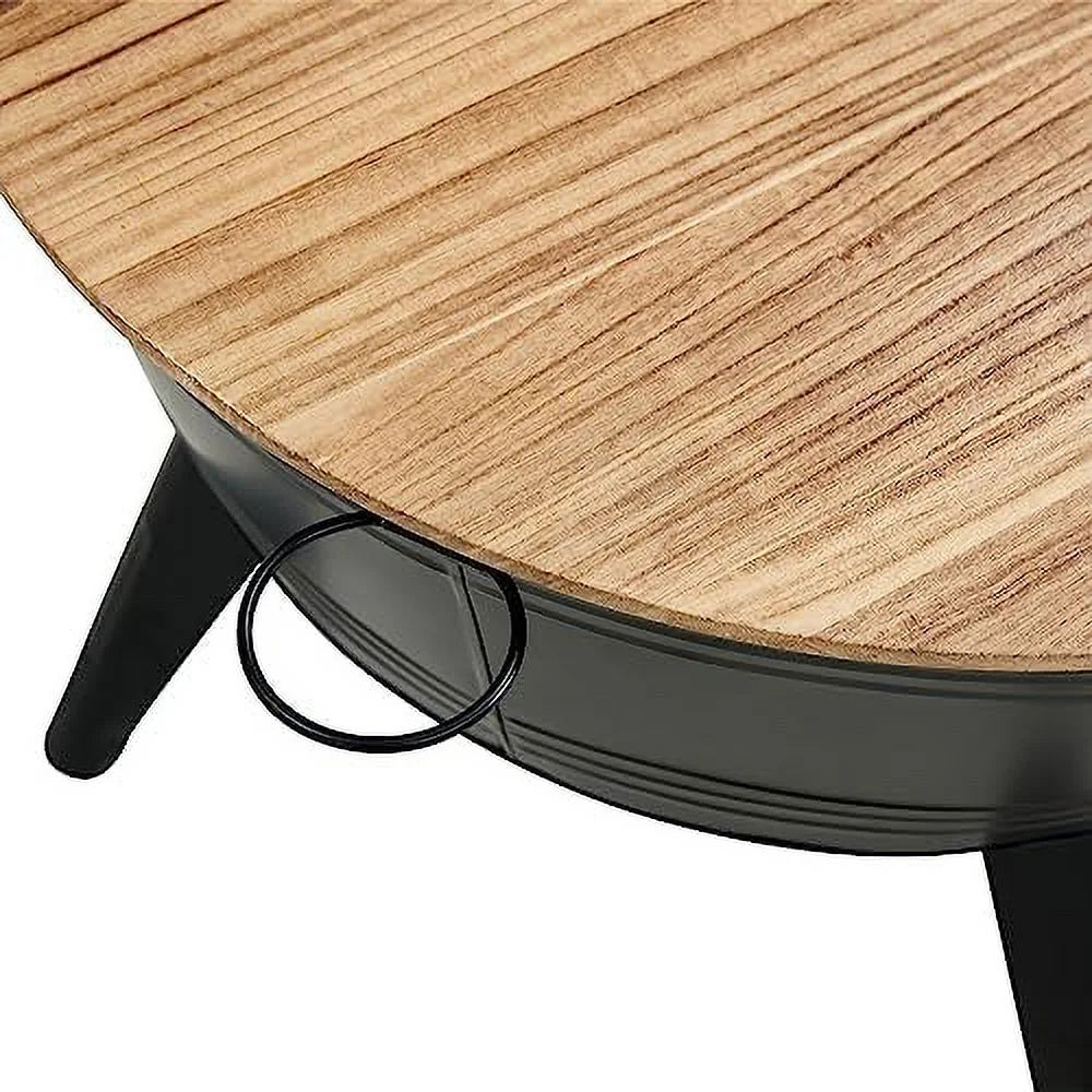 Galvanized Rustic Round Metal End Tables with Wood Lid W96881